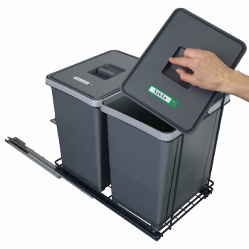 Sortownik śmieci EcoCube ANTRACYT do szafki od 40 cm Cichy domyk 2x18 l