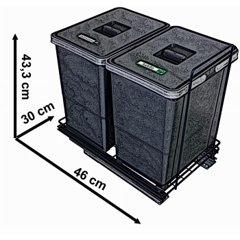 Sortownik śmieci EcoCube ANTRACYT do szafki od 40 cm Cichy domyk 2x18 l