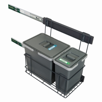 Sortownik śmieci SLIM ANTRACYT Cichy domyk do szafki od 30cm 1x15 1 x7 litrów 25 cm szerokości wys 38