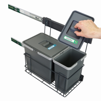 Sortownik śmieci SLIM ANTRACYT Cichy domyk do szafki od 30cm 1x15 1 x7 litrów 25 cm szerokości wys 38