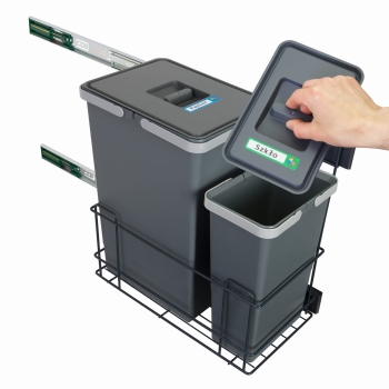 Sortownik śmieci SLIM ANTRACYT Cichy domyk do szafki od 30cm 1x24 1x8 litrów 25 cm szerokości