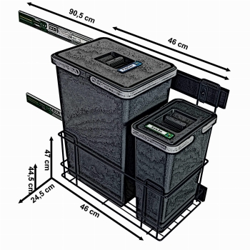 Sortownik śmieci SLIM ANTRACYT Cichy domyk do szafki od 30cm 1x24 1x8 litrów 25 cm szerokości