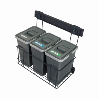 Sortownik śmieci SLIM ANTRACYT Cichy domyk do szafki od 30cm 3 x7 litrów 25 cm szerokości wys 38