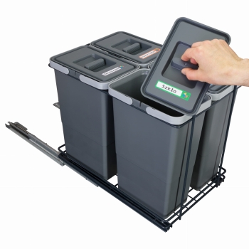 Sortownik śmieci EcoCube ANTRACYT do szafki od 40 cm Cichy domyk 4x8 l