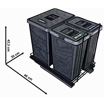 Sortownik śmieci EcoCube ANTRACYT do szafki od 40 cm Cichy domyk 1x18 2x8 l