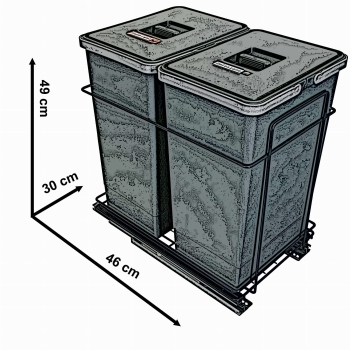 Sortownik śmieci EcoCube ANTRACYT do szafki od 40 cm Cichy domyk 2x24 l