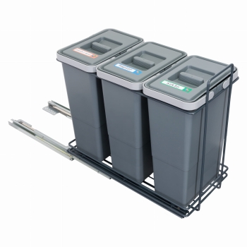 Sortownik śmieci EcoCube ANTRACYT do szafki od 30 cm cichy domyk 3x8 l