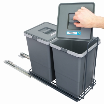 Sortownik śmieci EcoCube ANTRACYT do szafki od 30 cm Cichy domyk 2x12 l