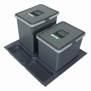 Sortownik śmieci FUTURE CONFIG do szuflady w szafce 60 cm 2 kosze 1x15 1x18 litrów wysokość 28/34 cm