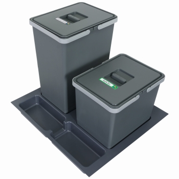 Sortownik śmieci FUTURE CONFIG do szuflady w szafce 60 cm 2 kosze 1x24 1x15 litrów wysokość 28/44 cm