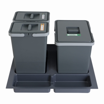 Sortownik śmieci FUTURE CONFIG do szuflady w szafce 60 cm 3 kosze 1x15 + 2x8 litrów wysokość 28/34 cm