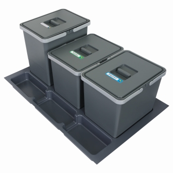 Sortownik śmieci FUTURE CONFIG do szuflady w szafce 80 cm 3 kosze 2x15 1x18 litrów wysokość 28/34 cm