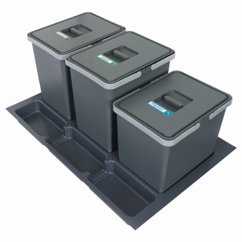 Sortownik śmieci FUTURE CONFIG do szuflady w szafce 80 cm 3 kosze 2x18 1x15 litrów wysokość 28/34 cm