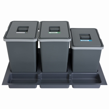 Sortownik śmieci FUTURE CONFIG do szuflady w szafce 80 cm 3 kosze 2x18 1x15 litrów wysokość 28/34 cm