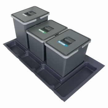 Sortownik śmieci FUTURE CONFIG do szuflady w szafce 90 cm 3 kosze 2x15 1x18 litrów wysokość 28/34 cm