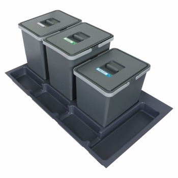 Sortownik śmieci FUTURE CONFIG do szuflady w szafce 90 cm 3 kosze 2x18 1x15 litrów wysokość 28/34 cm