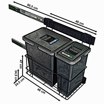Sortownik śmieci SLIM ANTRACYT Cichy domyk do szafki od 30cm 1x18 litrów 1x8 litrów 25 cm szerokości wys 38