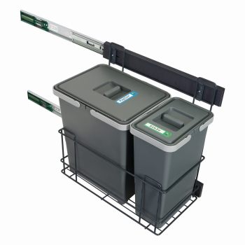 Sortownik śmieci SLIM ANTRACYT Cichy domyk do szafki od 30cm 1x18 litrów 1x8 litrów 25 cm szerokości wys 38