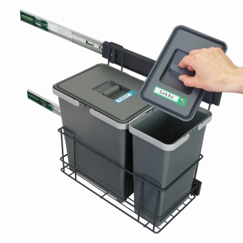 Sortownik śmieci SLIM ANTRACYT Cichy domyk do szafki od 30cm 1x18 litrów 1x8 litrów 25 cm szerokości wys 38