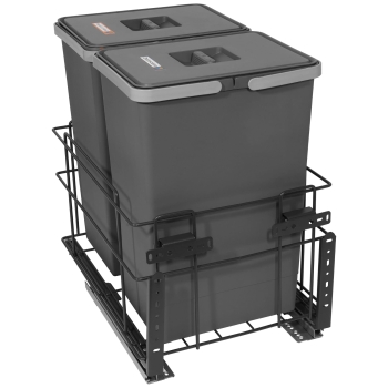 Sortownik śmieci SQUARE ANTRACYT do szafki 40 cm Cichy domyk 2x24 z mocowaniem frontu meblowego