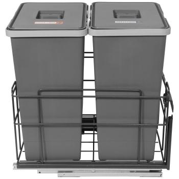 Sortownik śmieci SQUARE ANTRACYT do szafki 40 cm Cichy domyk 2x24 z mocowaniem frontu meblowego