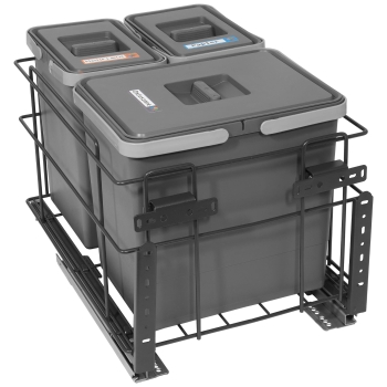 Sortownik śmieci SQUARE ANTRACYT do szafki 40 cm Cichy domyk 2x7 1x15 z mocowaniem frontu meblowego