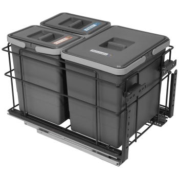 Sortownik śmieci SQUARE ANTRACYT do szafki 40 cm Cichy domyk 2x7 1x15 z mocowaniem frontu meblowego