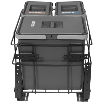 Sortownik śmieci SQUARE ANTRACYT do szafki 40 cm Cichy domyk 2x7 1x15 z mocowaniem frontu meblowego