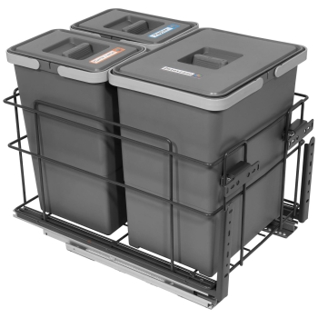 Sortownik śmieci SQUARE ANTRACYT do szafki 40 cm Cichy domyk 2x8 1x18 z mocowaniem frontu meblowego