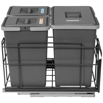 Sortownik śmieci SQUARE ANTRACYT do szafki 40 cm Cichy domyk 2x8 1x18 z mocowaniem frontu meblowego