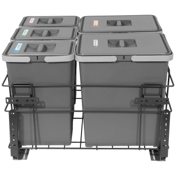 Sortownik śmieci SQUARE ANTRACYT do szafki 60 cm Cichy domyk 2x15 3x7 z mocowaniem frontu meblowego