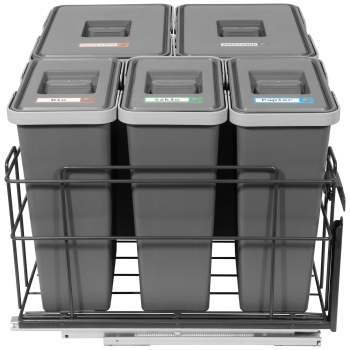 Sortownik śmieci SQUARE ANTRACYT do szafki 60 cm Cichy domyk 2x15 3x7 z mocowaniem frontu meblowego