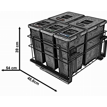 Sortownik śmieci SQUARE ANTRACYT do szafki 60 cm Cichy domyk 2x15 3x7 z mocowaniem frontu meblowego