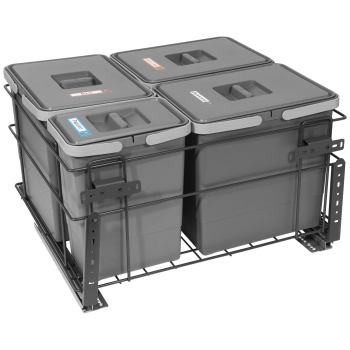 Sortownik śmieci SQUARE ANTRACYT do szafki 60 cm Cichy domyk 3x15 1x7 z mocowaniem frontu meblowego