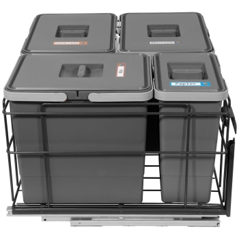 Sortownik śmieci SQUARE ANTRACYT do szafki 60 cm Cichy domyk 3x15 1x7 z mocowaniem frontu meblowego