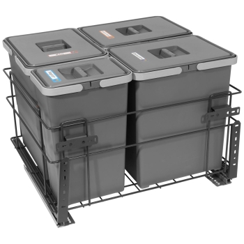 Sortownik śmieci SQUARE ANTRACYT do szafki 60 cm Cichy domyk 3x18 1x8 z mocowaniem frontu meblowego