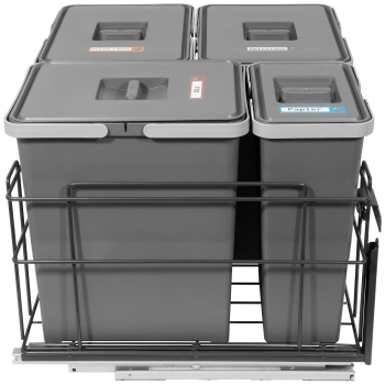 Sortownik śmieci SQUARE ANTRACYT do szafki 60 cm Cichy domyk 3x18 1x8 z mocowaniem frontu meblowego