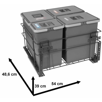 Sortownik śmieci SQUARE ANTRACYT do szafki 60 cm Cichy domyk 3x18 1x8 z mocowaniem frontu meblowego