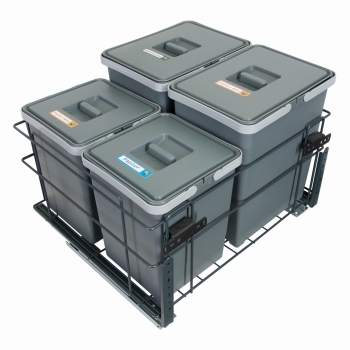 Sortownik śmieci SQUARE ANTRACYT do szafki 60 cm cichy domyk 2x18+2x10 l z mocowaniem frontu meblowego