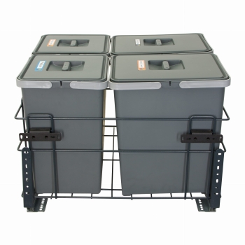 Sortownik śmieci SQUARE ANTRACYT do szafki 60 cm cichy domyk 2x18+2x12 l z mocowaniem frontu meblowego