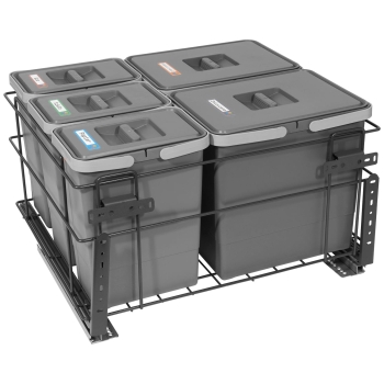 Sortownik śmieci SQUARE ANTRACYT do szafki 60 cm Cichy domyk 2x15 3x7 z mocowaniem frontu meblowego