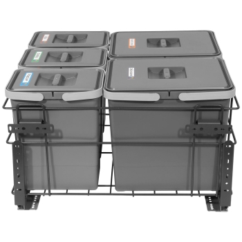 Sortownik śmieci SQUARE ANTRACYT do szafki 60 cm Cichy domyk 2x15 3x7 z mocowaniem frontu meblowego