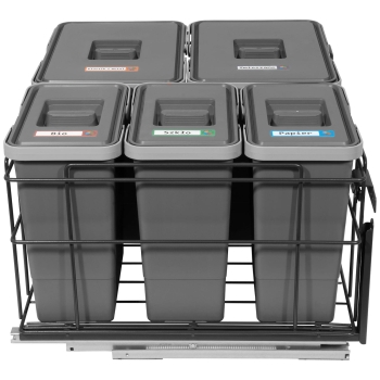 Sortownik śmieci SQUARE ANTRACYT do szafki 60 cm Cichy domyk 2x15 3x7 z mocowaniem frontu meblowego